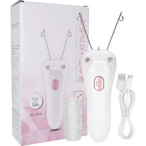Épilateur à fil électrique Vingvo - Épilation physique adaptée au visage - Rechargeable par USB - Rose et blanc-AquaForge (1/4)