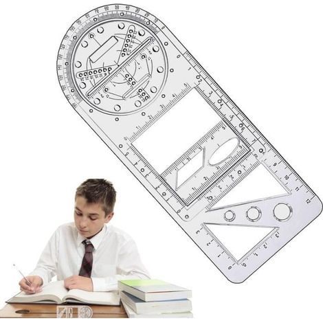Multifunctional Geometric Ruler, Painting Ruler with 14 Geometric Shapes, Drafting Ruler, Geometric Drawing Tool (1/4)