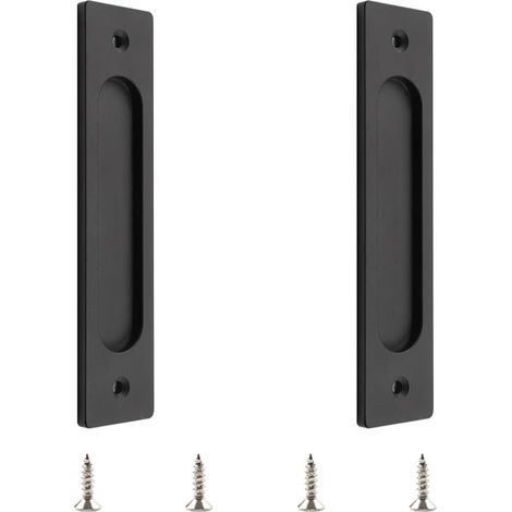 1 Pc poignées de porte coulissante rectangulaires encastrées en alliage d'aluminium noir mat avec vis de montage pour porte coulissante de grange (1/5)