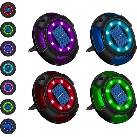 Solaire Extérieur 12 LED 7 Couleurs Lampe Solaire Jardin Spot Encastrable avec Grand Panneau Solaire Étanche IP65 Lampe Solaire au sol (4PCS) (1/5)