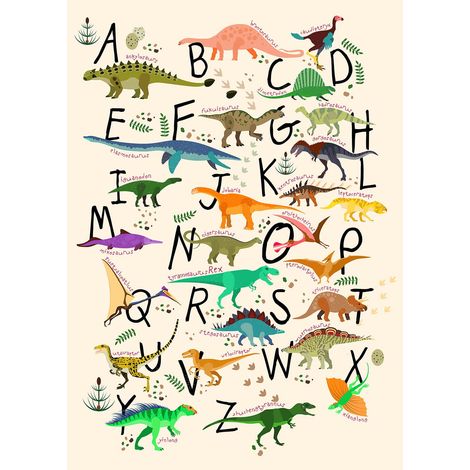 Tableau pour enfant motif alphabet | Tableau animaux pour chambre de garçon | Tableau sur toile multicolore dinosaure pour bébé 0,5 x 0,7 m (1/2)