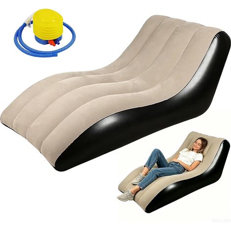 Fauteuil Gonflable, Canapé Gonflable Adulte Extérieur avec Pompe à Pied, Transat Gonflable Camping avec Surface Floquée, Canapé Gonflable Portable pour Le Salon, Le Balcon ou Le Jardin(Kaki) (1/5)
