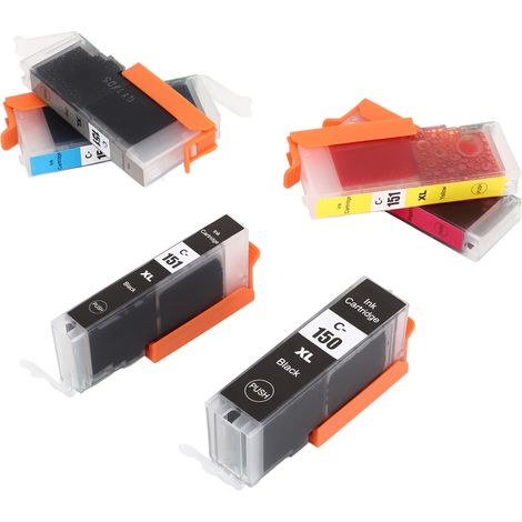 Cartouches d'encre 150-151 avec recharge, compatibles PIXMA MG5410/MG5510/MG5610/MG6310/MG6410/MG6610/MG7110 et autres imprimantes (Amérique du Sud), pack de 6 couleurs BK/BK/C/M/Y/GY (1/5)