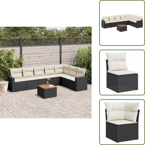 The Living Store Salon de jardin 8 pcs avec coussins noir résine tressée - Ensemble Salon De Jardin - Mobilier De Jardin - Canapé Extérieur - Set Salon Extérieur - Chaise Lounge (1/5)
