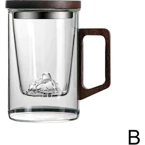 Hitzebeständiger Tee- und Wassertrennglasbecher mit Walnussholzgriff, Grün