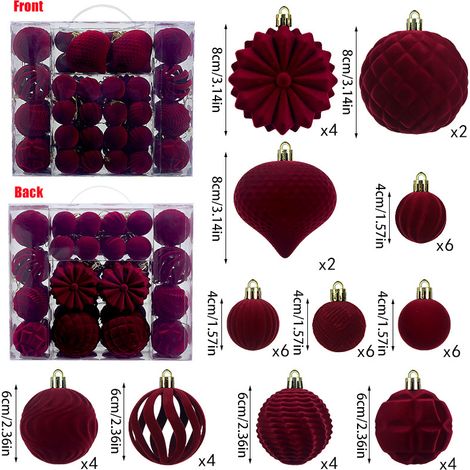 Set of 48 Decorative Plastic Christmas Tree Baubles – DIY New Year's Decorations (Wine Red) (1/5)