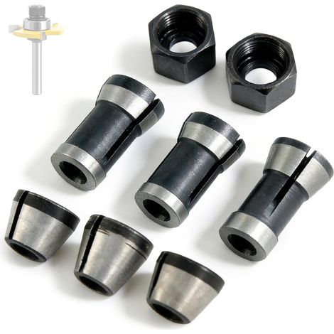 Collet Machine, Set of 8 Clamps, Router Compatible Accessories, 6 Clamping Adapters (6mm, 6.35mm, 8mm) + 2 Nuts for Engraving Machine (1/5)