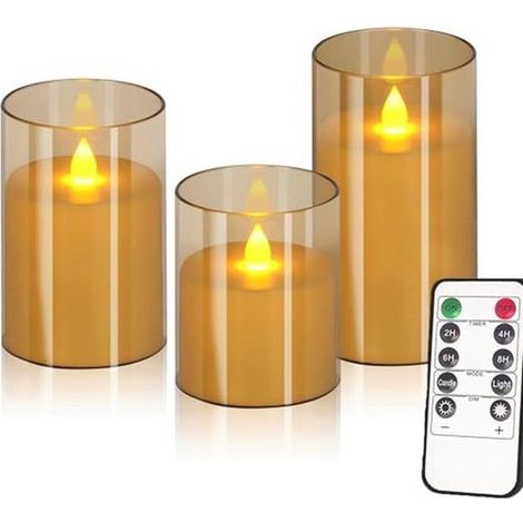 3er-Pack wasserdichte, flackernde LED-Kerzen mit Timer, zylindrische Kunststoffkerzen für Gartenpartys, Halloween und Weihnachten