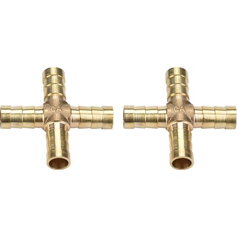 Lot de 5 raccords en croix en laiton à 4 voies pour tuyaux, connecteurs cannelés pour air, eau, huile, gaz et carburant, 6/8/10/12 mm (1/5)