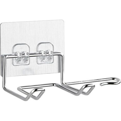 Haartrocknerhalterung, Wandmontagehalterung aus Edelstahl mit Klebefläche, kein Bohren erforderlich, mit Stecker, geeignet für Schlafzimmer und Badezimmer (1/5)