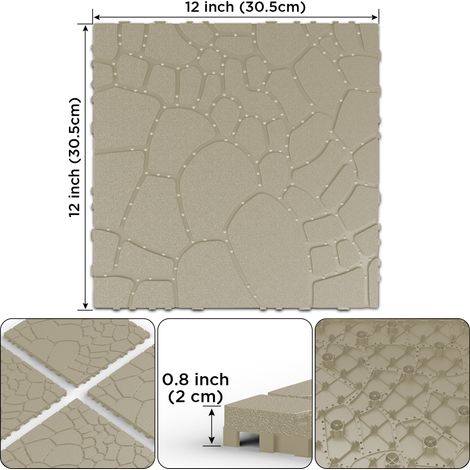 Dalles de terrasse imitation pierre 30 cm, dalles de sol emboîtables à poser soi-même, installation facile et rapide, idéales pour porche, piscine, balcon ou jardin (44 pièces), beige