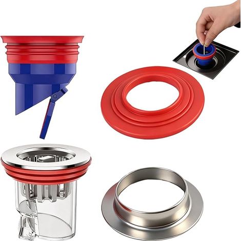 Anti-Odour Shower Valve 33-52 mm, Anti-Return Floor Siphon Silicone Stainless Steel Reducers, Anti-Backflow Deodorant Kitchens, Bathrooms, Balconies, Garages Basements (1/4)