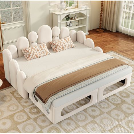 Letto imbottito 180x200 cm in velluto beige, multifunzione 2 in 1 con letto per animali (1/5)