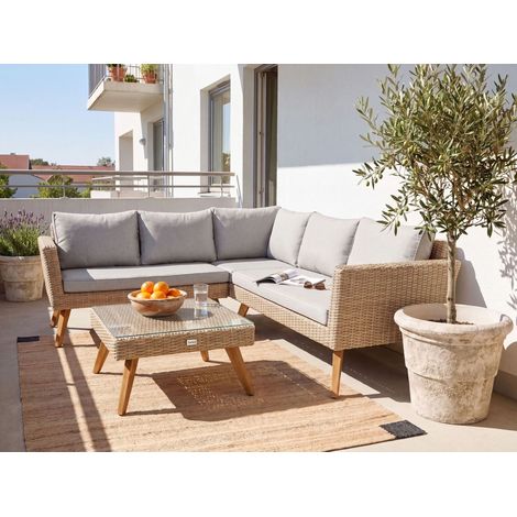 Conjunto de jardín exterior de ratán sofá esquinero y mesa de centro gris Vittoria (1/5)