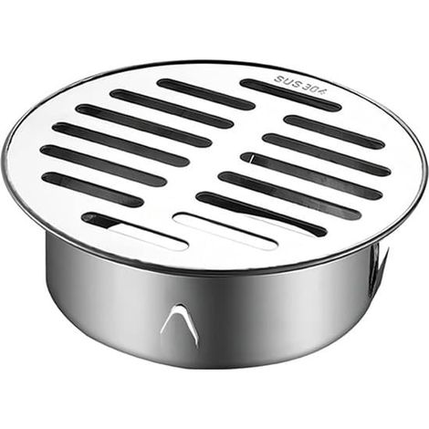 Siphon de sol - Siphon de balcon en acier inoxydable avec système anti-obstruction - Siphon de douche - Siphon rond avec système anti-obstruction (150 mm, ouverture plate) (1/2)