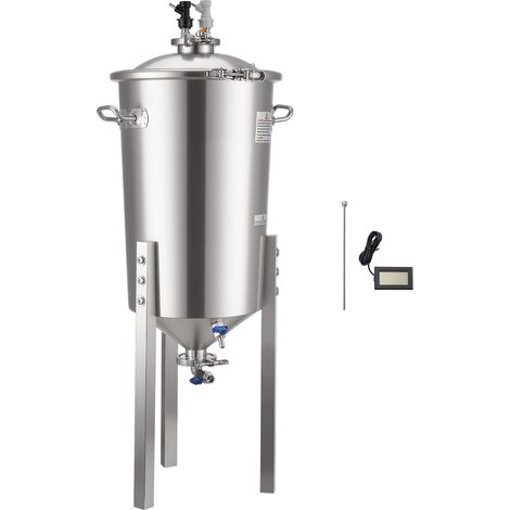 Fermenteur conique en acier inoxydable, 30L, cuve de brassage avec fond conique, pieds réglables, couvercle, poignée et thermomètre, pour vin et bière. (1/5)