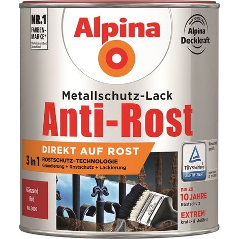 Alpina Metallschutz-Lack Anti-Rost 750 ml rot glänzend Metallack Schutzlack (1/2)