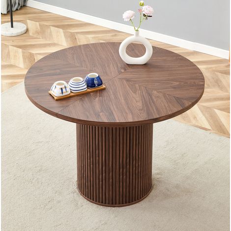 MEUBLIV Mesa de comedor redonda 100 cm nogal - tablero segmentado, 4 a 6 personas (1/5)