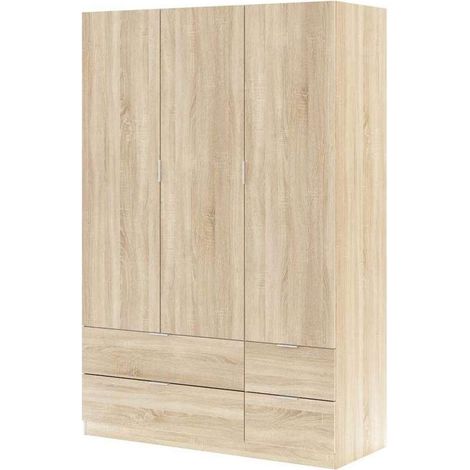 Armario 3 puertas abatibles 4 cajones acabado roble. 200cm(alto). 135cm(ancho). 52cm(fondo). (1/5)