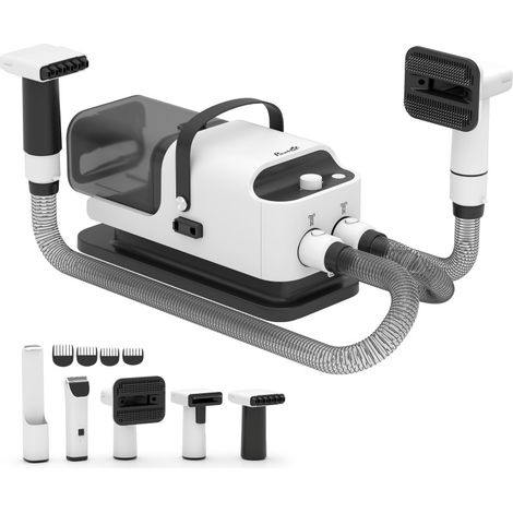 Tondeuse pour chiens et chats avec aspirateur silencieux et 5 outils de toilettage, couleur blanche (1/5)