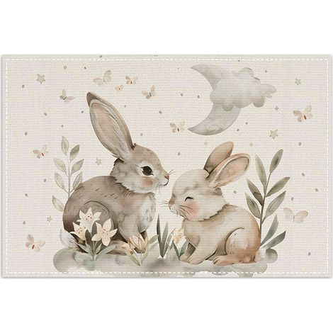 Abwaschbar Doppelseitig Tischsets 6er Set, Ostereier mit Blüten Cartoon Kaninchen tischdeko Ostern Frühling Bankett Tischsets Urlaub Party Dekor Tischsets Saisonal Platzsets (1/4)