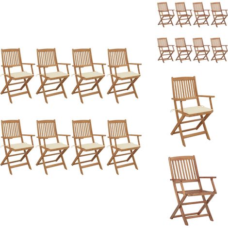 Klappbare Gartenstühle 8 Stk. mit Kissen Massivholz Akazie - Gartenstühle - Holzstühle - Klappstühle - Outdoor Möbel - Esszimmerstühle (1/5)