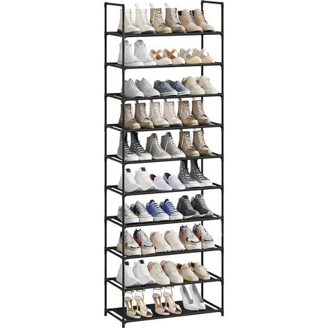 WOLTU Zapatero de 10 niveles con estructura metálica estable, 61 x 28 x 174 cm, color negro (1/5)