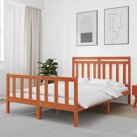 vidaXL Bettrahmen mit Kopfteil 2 pcs Wachsbraun 205,5 x 145,5 x 100 cm (1/5)