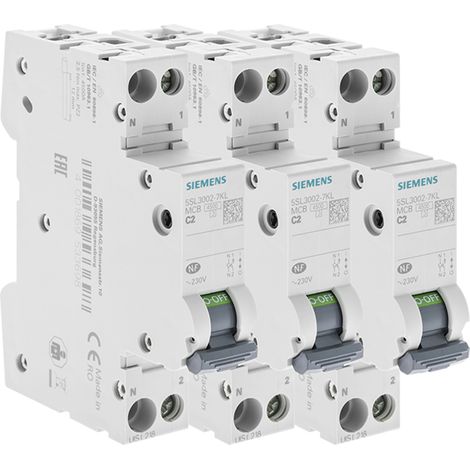 SIEMENS Lot de 3 disjoncteurs électriques phase + neutre 2A, haute fiabilité pour installations sécurisées (1/4)