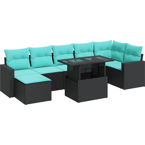Maison Exclusive - Set Divani da Giardino con Cuscini 8pz Nero Polyrattan Acacia (1/5)