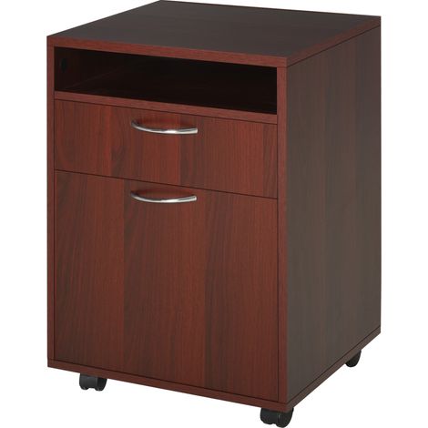 Caisson de bureau à roulettes, tiroirs, porte, classeur mobile pour bureau, 40 x 35 x 60 cm, café foncé (1/5)