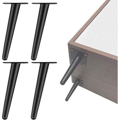 Pieds de meubles en métal noir, pieds de table robustes et fuselés de 10 cm, adaptés au remplacement d'armoires, de bureaux et de chaises. (1/5)