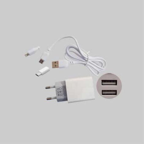 Caricatore usb da parete con cavo di ricarica 2,4a - 2 usb- 100 cm - attacco micro usb (1/2)
