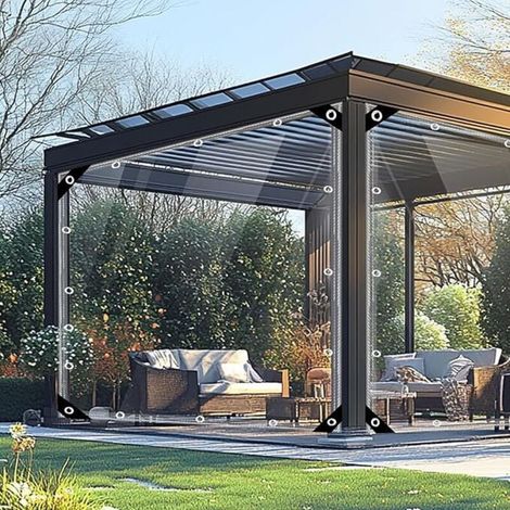 2 x4 m Bâche Transparente avec Œillets Bâche Transparente Imperméable, 420g/m² Bâche Couverture Clair Paravent Terrasse Extérieur (1/3)