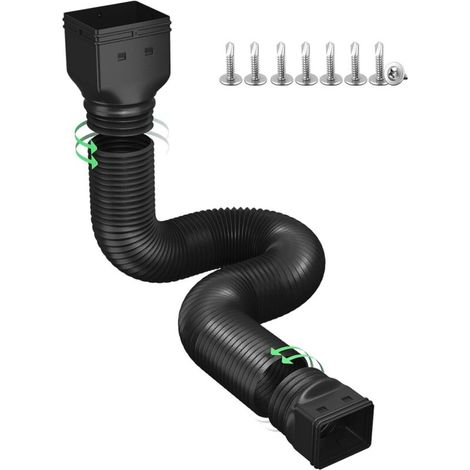 Tuyau d'évacuation des eaux pluviales en plastique - Raccord carré 10,16 x 7,62 cm, flexible et extensible - Lot de 1, noir, 1,5 mètre (1/5)