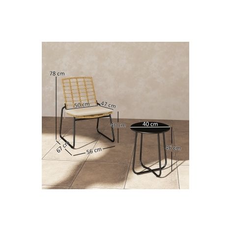 Salon de jardin en rotin, ensemble mobilier de balcon pour 2 personnes 3 pièces, salon d'extérieur avec 2 chaises empilables, table et coussins imperméables, salon de jardin pour terrasse et balcon, b (1/5)