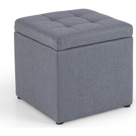 Pouf coffre gris 40 x 40 cm en lin avec rangement 35 L, couvercle articulé et structure en bois massif pour salon, chambre et entrée (1/5)