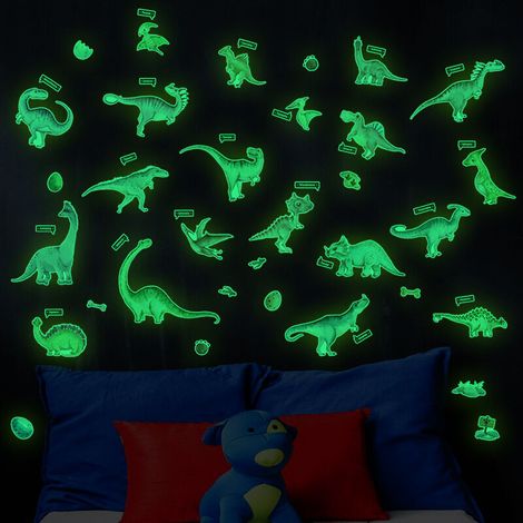 Leuchtende Dinosaurier-Wandtattoos, Dinosaurier-Wandaufkleber für Kinder-/Babyzimmer, Dinosaurier-Fußabdruck-Wandtattoos, abnehmbare fluoreszierende Wandtattoos für Jungenzimmer