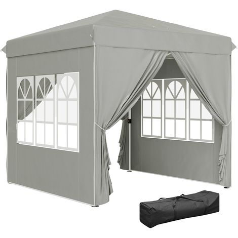 Gartenpavillon 2,5 x 2,5 m mit Seitenwänden und Tragetasche, UV-Schutz 50+, höhenverstellbar, hellgrau