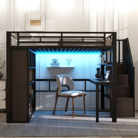 letto matrimoniale 140x200 con scrivania LED metallo HAVRYA (1/5)