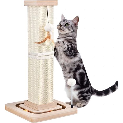 Poteau à griffer pour Chat de 67 cm, Griffoir en Sisal avec Boules à Rouler Interactives et Boules Suspendues, Poteaux à griffer Verticaux pour Chats d'Intérieur et Chatons (1/5)