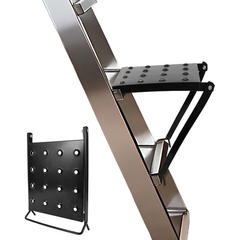 Plateforme d'Échelle Pliable, Capacité de 136kg Plateau de Travail Stable et Antidérapant Plateforme en Métal pour Peintres Outils et Bricolage (Noir) (1/5)
