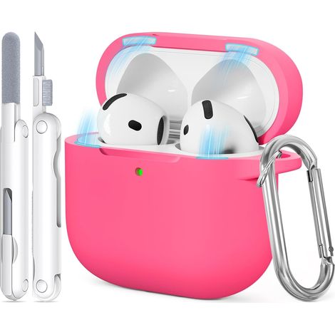 1 Coque Silicone, AirPods 4, Découpe Précise, Couvercle Magnétique, Charge Sans Fil, Kit Nettoyage, Mousqueton