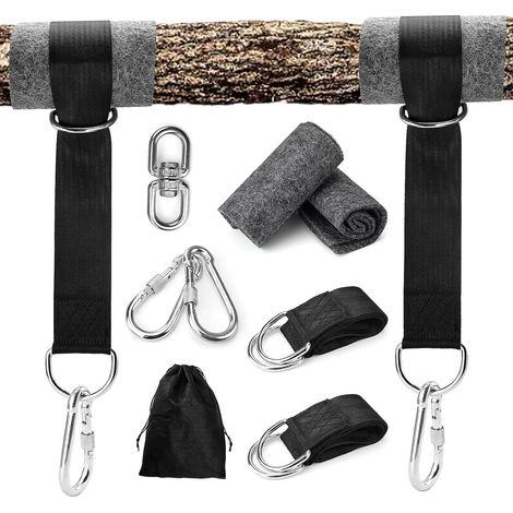 Sangle Hamac, Fixation Hamac Charge Max 500kg avec Sac de Rangement, 2 Mousquetons et Rembourrage de Protection pour Arbres, Sangle de Hamac pour Balancoire Jardin Hamac ou Siège Suspendu (1/5)