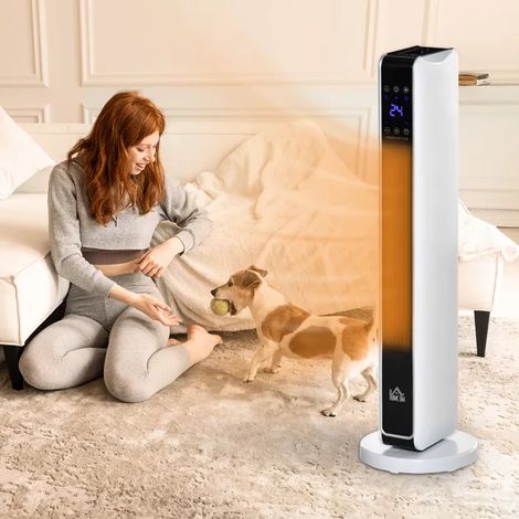 Chauffage électrique soufflant oscillant 1100/2200 W, céramique PTC, télécommande incluse, minuterie 8h, 21 x 21 x 73 cm (1/5)