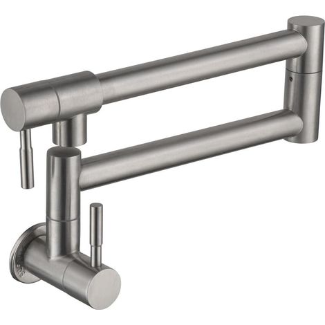 Rubinetto da cucina pieghevole, rubinetto per lavello a parete, miscelatore per acqua fredda girevole a 360 gradi per cucina, foro singolo, doppia maniglia (1/5)