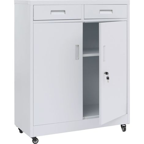 [NEUWERTIG] Aktenschrank HHG-451, Stahlschrank Büroschrank, Rollen Türen Schubladen abschließbar Metall 116x90x40cm weiß