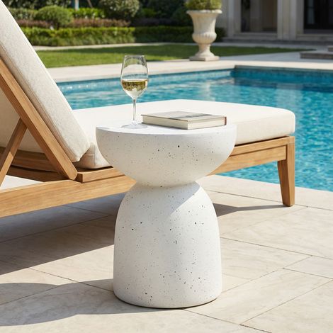 Table d’appoint, blanc, pour jardin et terrasse, style moderne, rangement pratique, format pratique