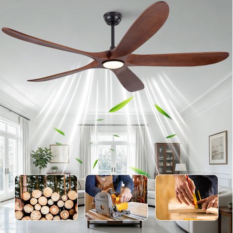 Ventilador de techo con luz 176 cm madera de nogal negro, 6 velocidades - CHICFURN (1/5)