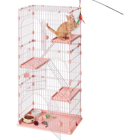 Cage Chat Intérieur 4 Niveaux 84x60,5x163,5 cm Enclos Chat Rose (1/5)